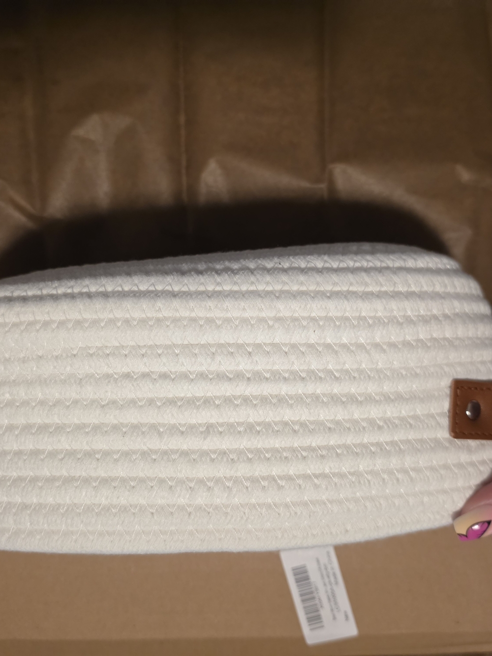 White Braided Rope Bucket With Small Handles - Picture 4 of 10